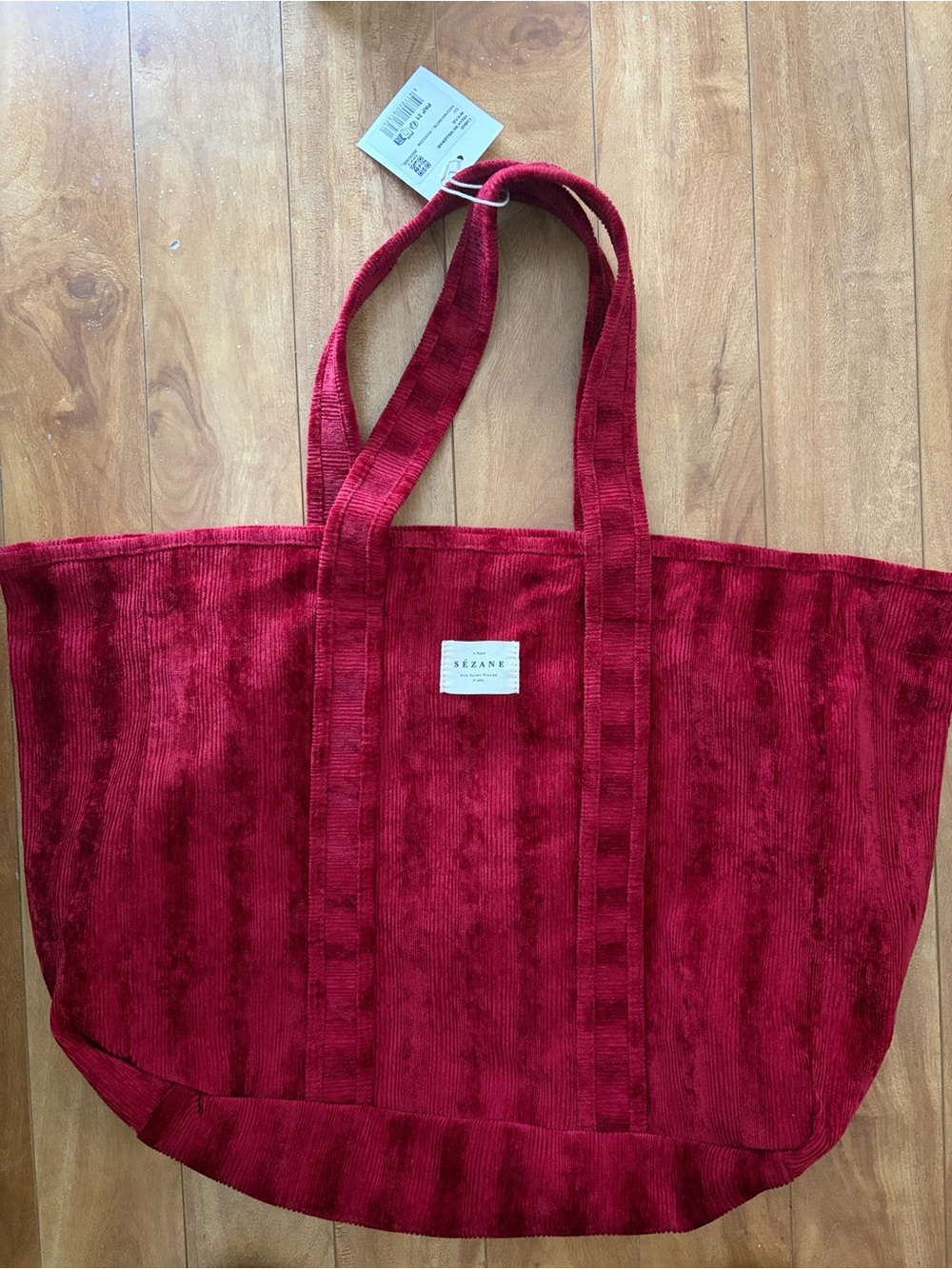 Sézane Deep Red Corduroy Tote - Picture 3 of 3